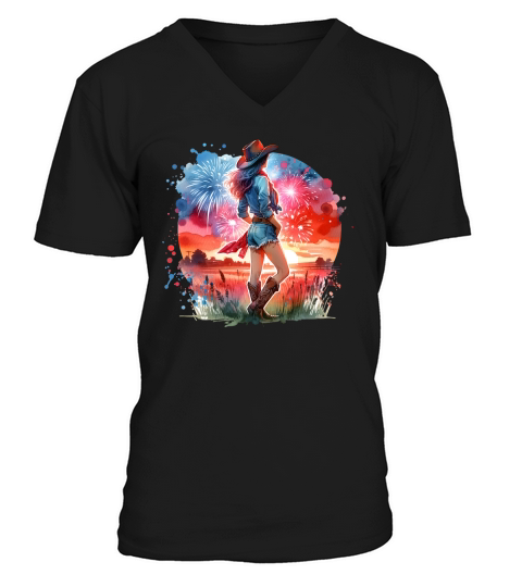 Watercolor Cowgirl 05 V-Neck T-shirt