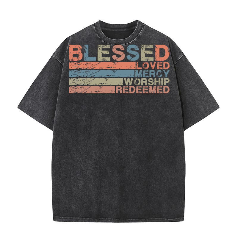 Blessed Redeemed Loved Mercy Worship Washed T-Shirt