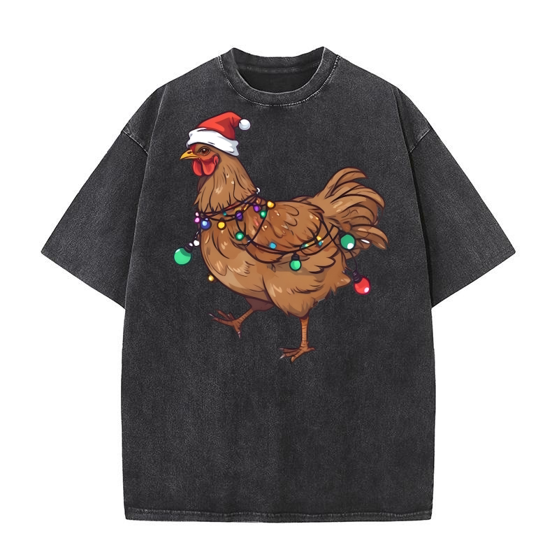 chicken Christmas Sublimation 1 Washed T-Shirt
