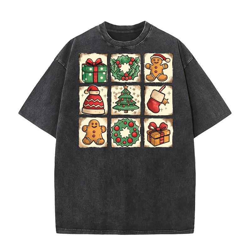 Christmas Gingerbread Stocking Santa 02 Washed T-Shirt