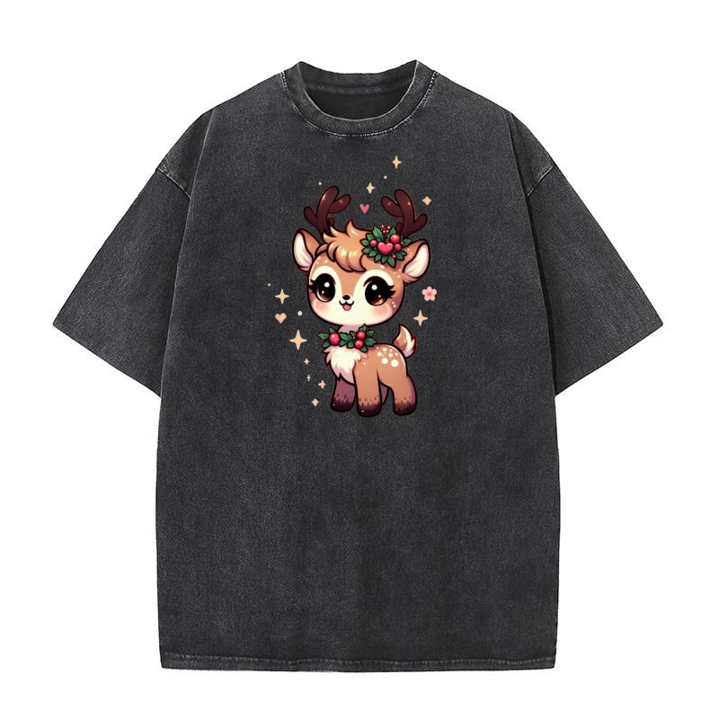Cute Deer Christmas Watercolor Clipart4 Washed T-Shirt