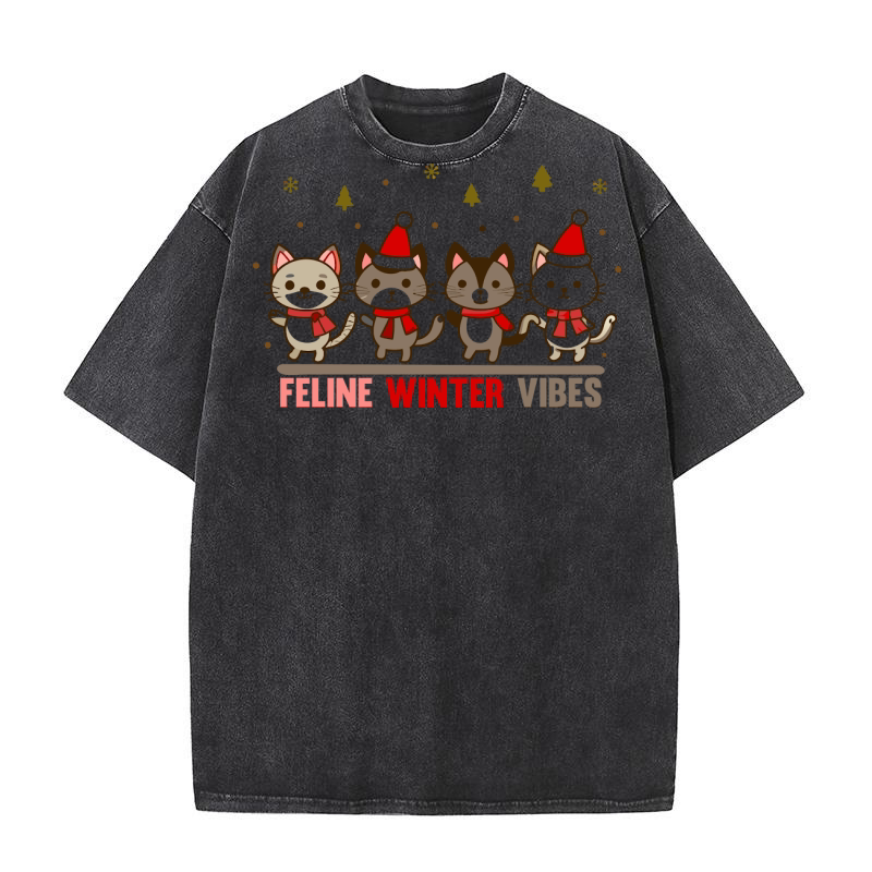 Feline Winter Vibes Washed T-Shirt