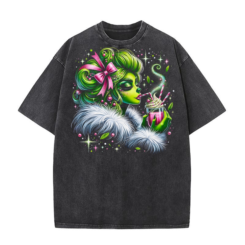 Festive Grinch Like Lady Washed T-Shirt