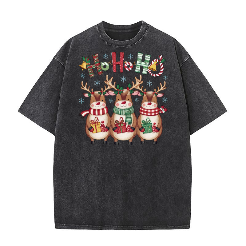 Ho Ho Ho Deer Reindeer Washed T-Shirt