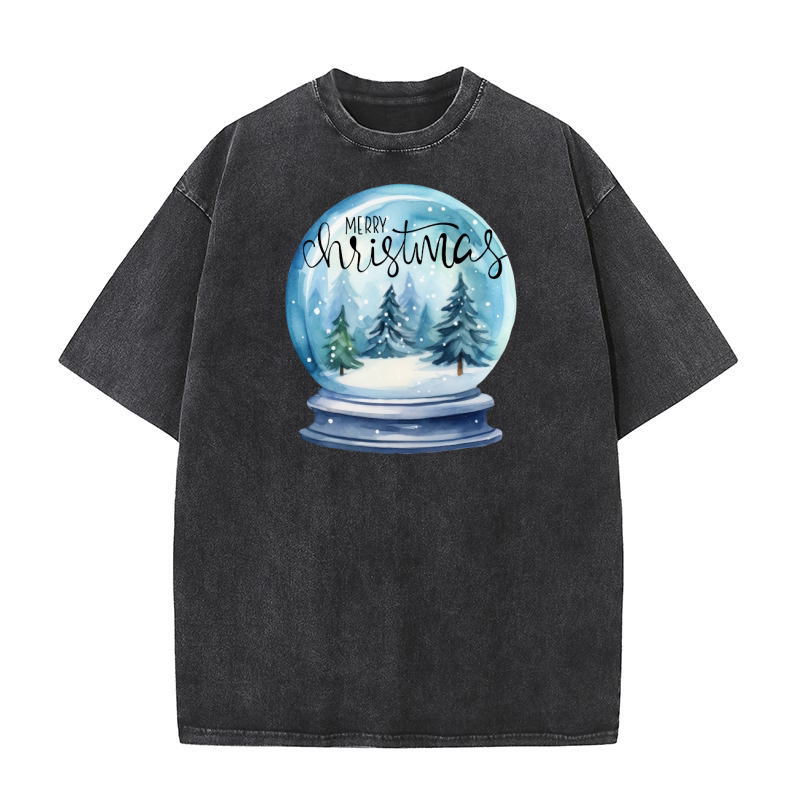 Merry Christmas Blue snowglobe Washed T-Shirt