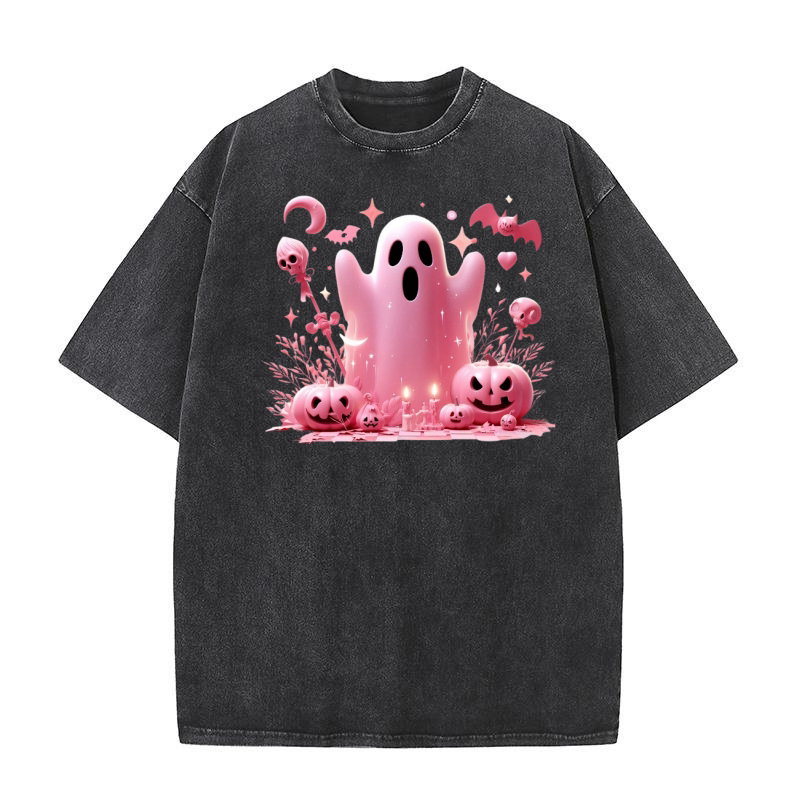 Pink Halloween , Spooky Ghost (2) Washed T-Shirt