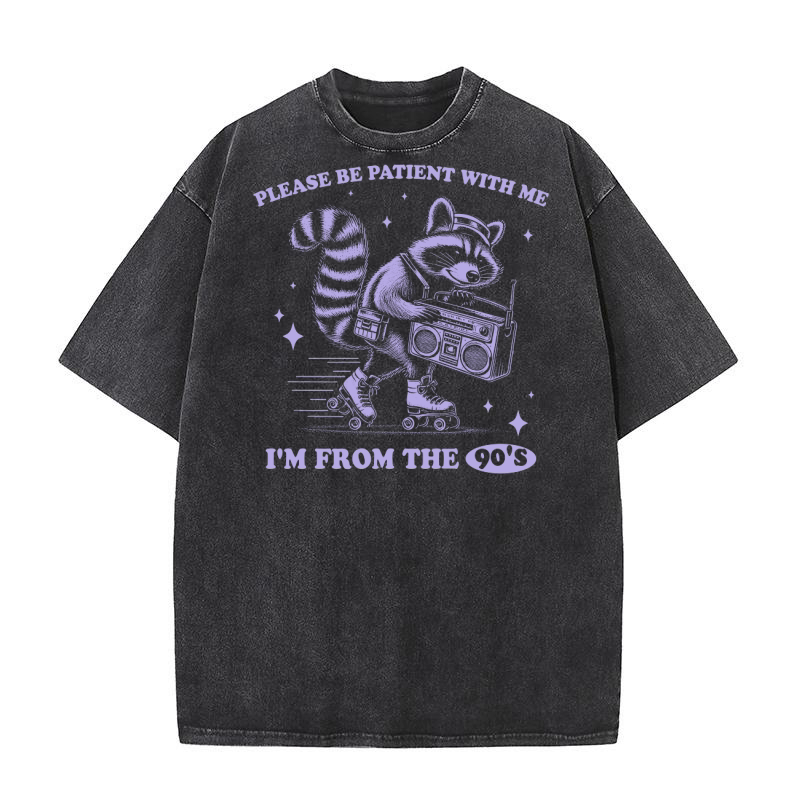 Raccoon 90s Roller Skate Vintage Radio D Retro Violet Washed T-Shirt