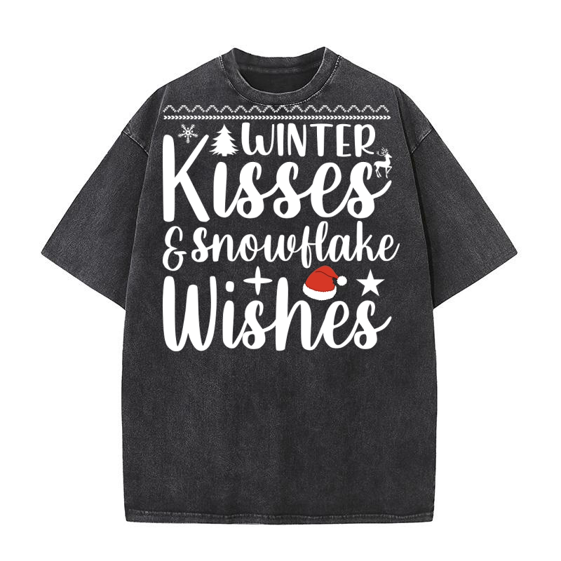 WINTER KISSES AND SNOWFLAKE WISHES Washed T-Shirt