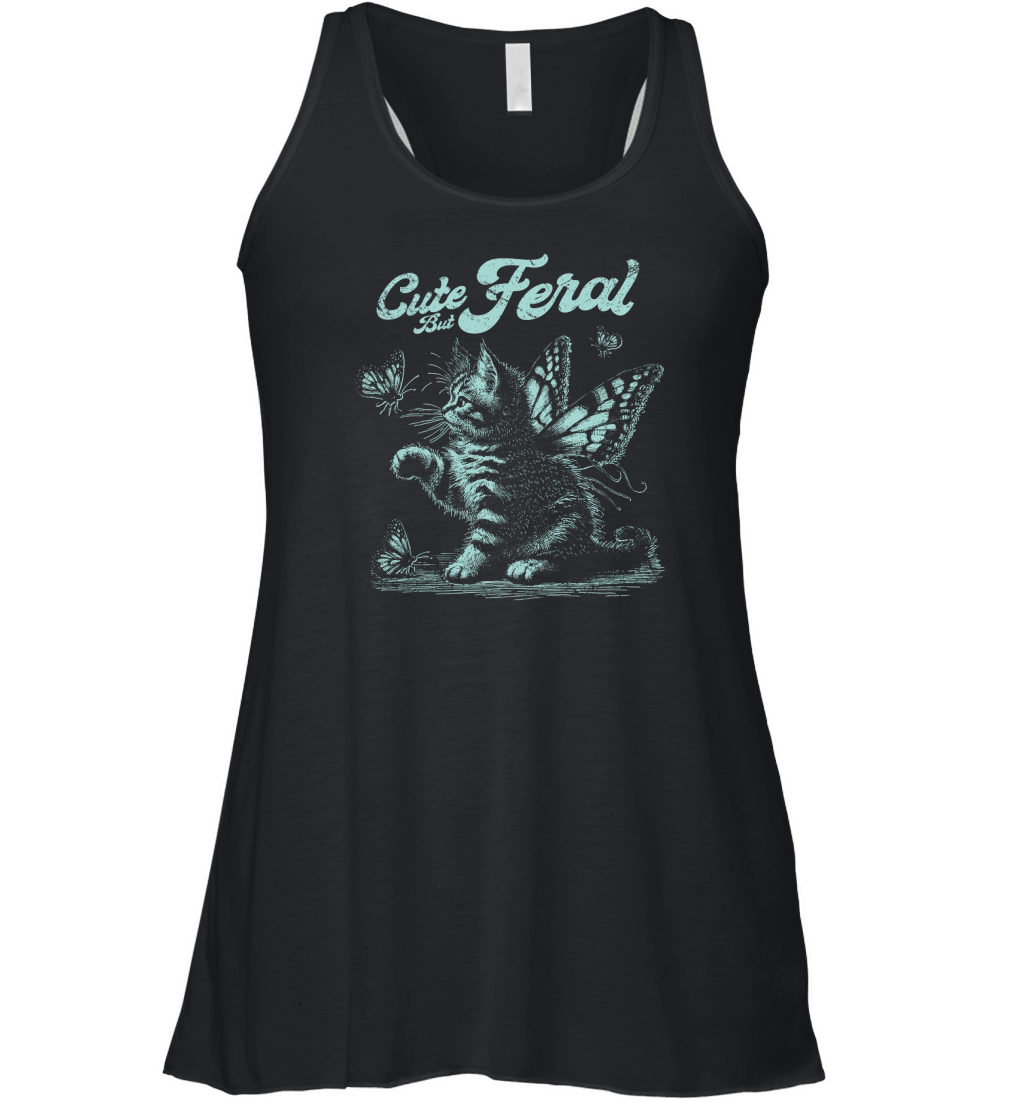 Kitty Cat with Butterfly Wings D green GR Women's Flowy Tank Top