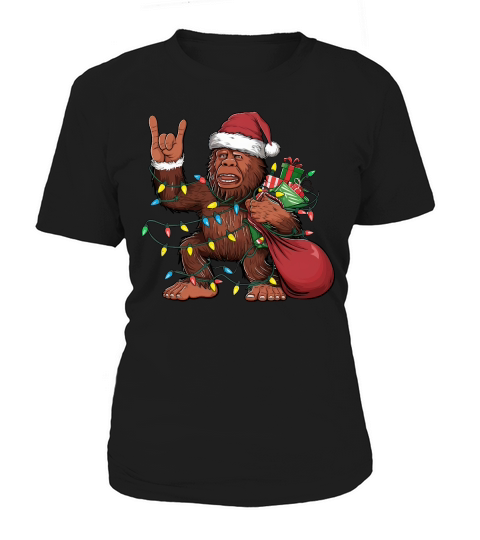 Bigfoot Santa Christmas Tree Lights Women's T-Shirt