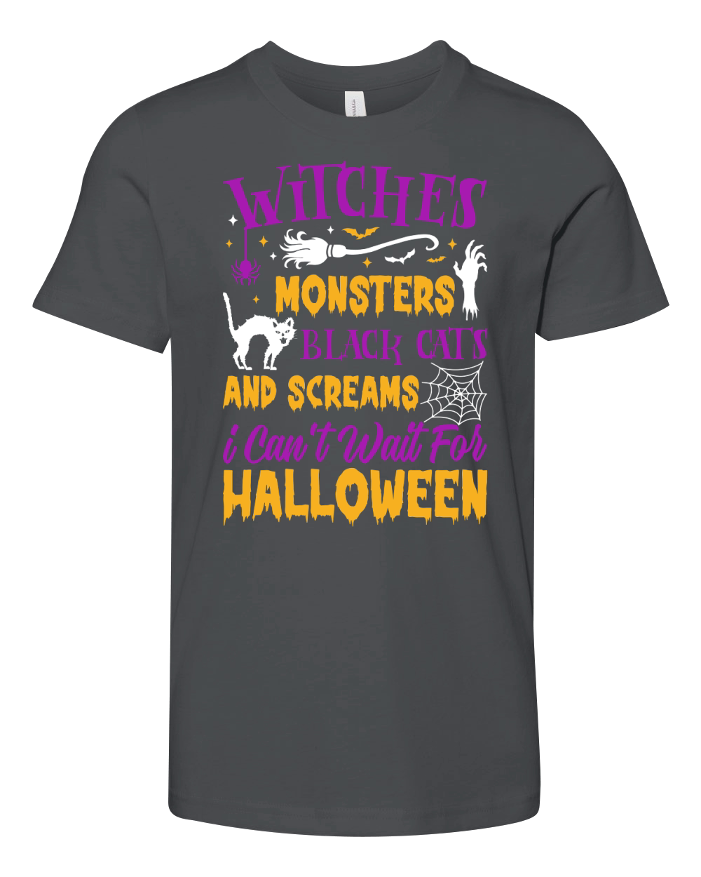 142. Witches Monsters Black Cats And Screams i Can t Wait For Halloween Youth Unisex Jersey Tee