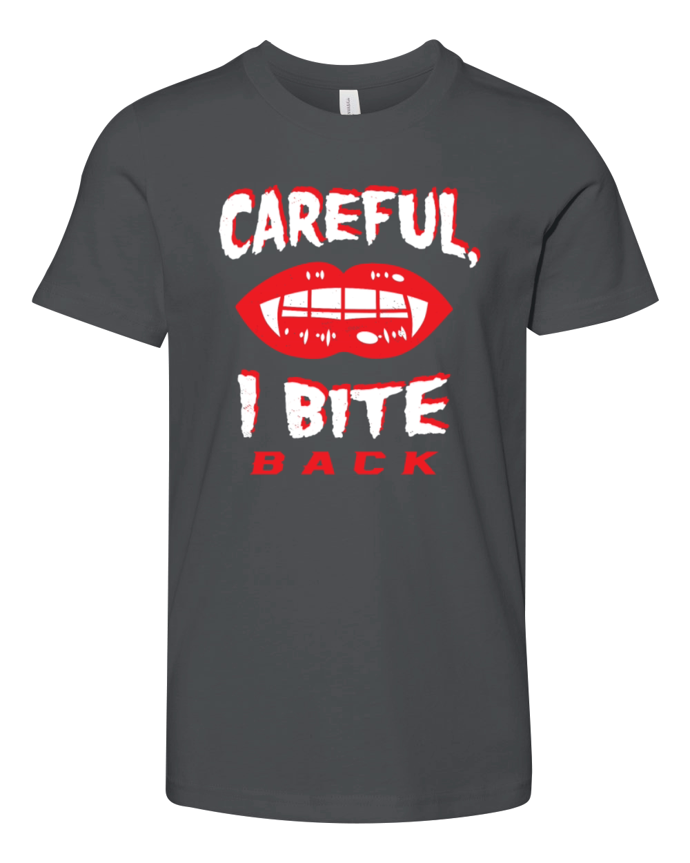 Careful I Bite Back Vampire Fangs Lips Vintage Hal Youth Unisex Jersey Tee