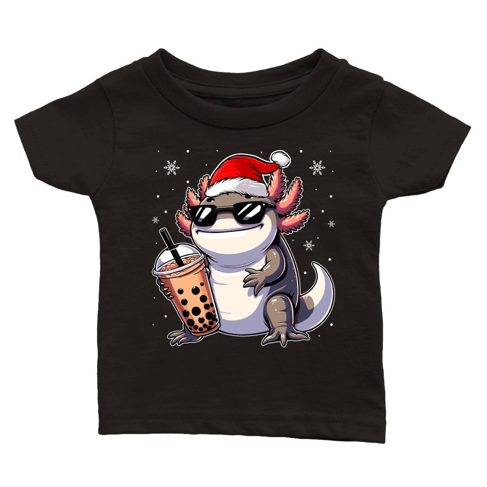 adorable axolotl drinking boba tea wearing santa hat 2 Classic Baby Crewneck T-shirt