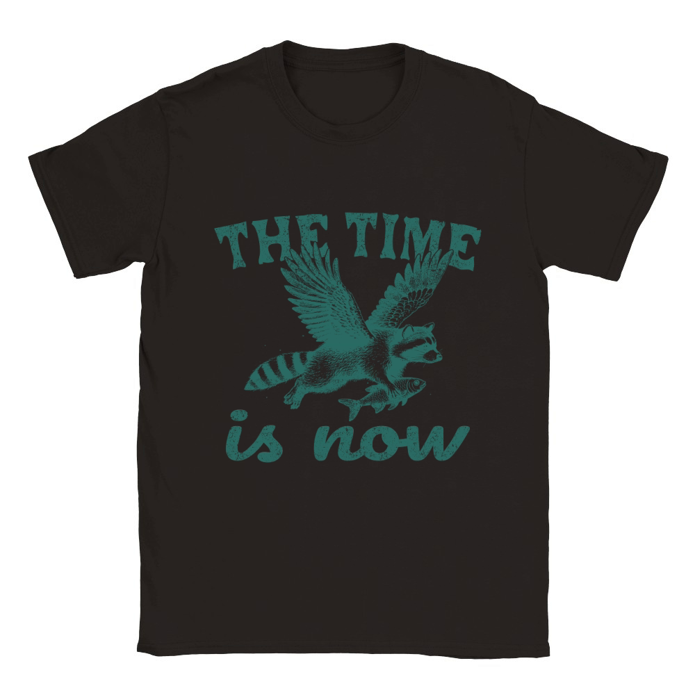 Now Is The Time Raccoon Flying L Green Classic Kids Crewneck T-shirt