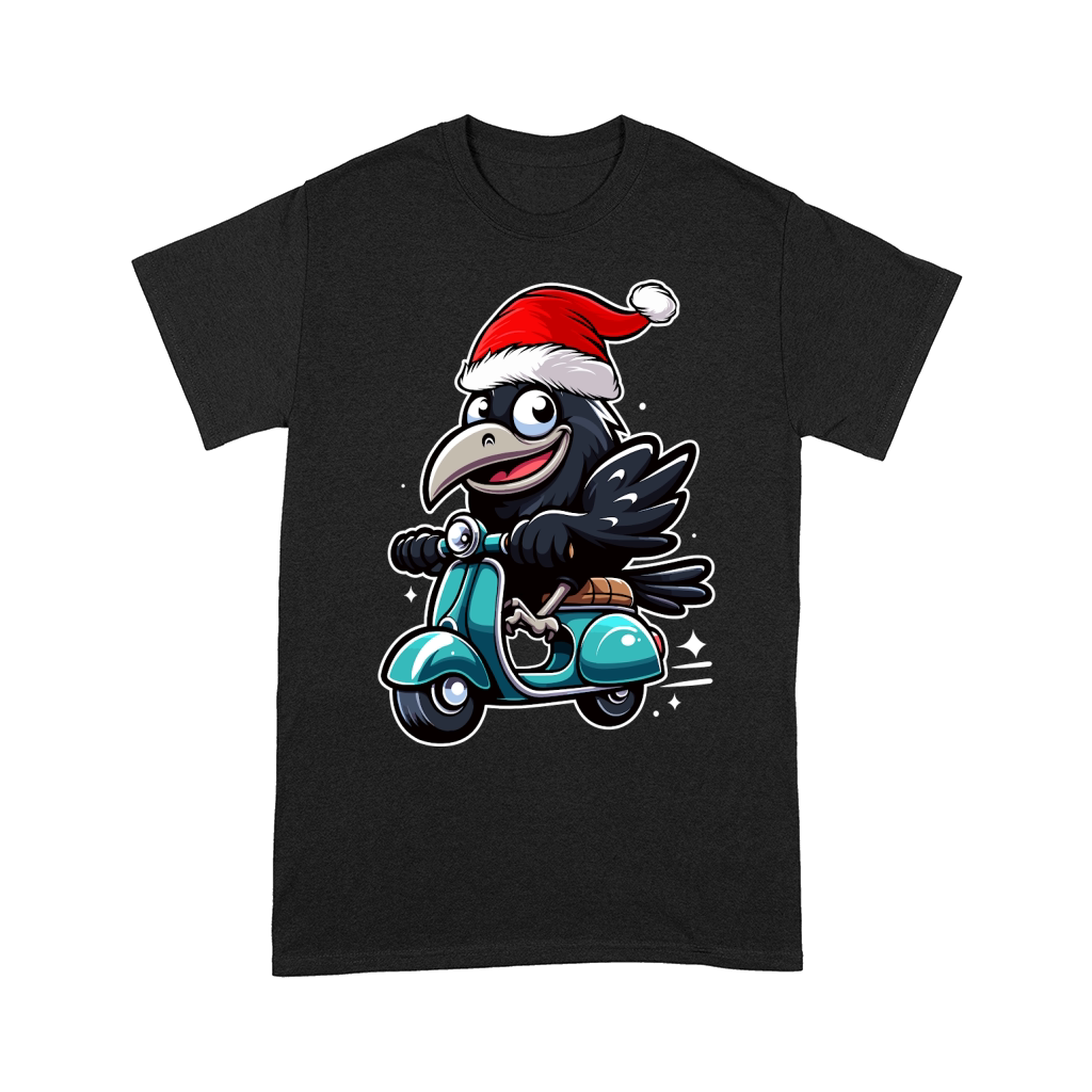 adorable Crow Riding Scooter wearing santa hat 2 Comfort T-shirt