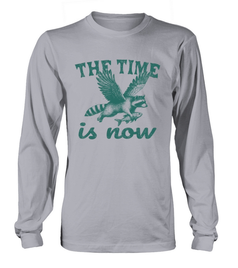Now Is The Time Raccoon Flying L Green Long sleeved Unisex