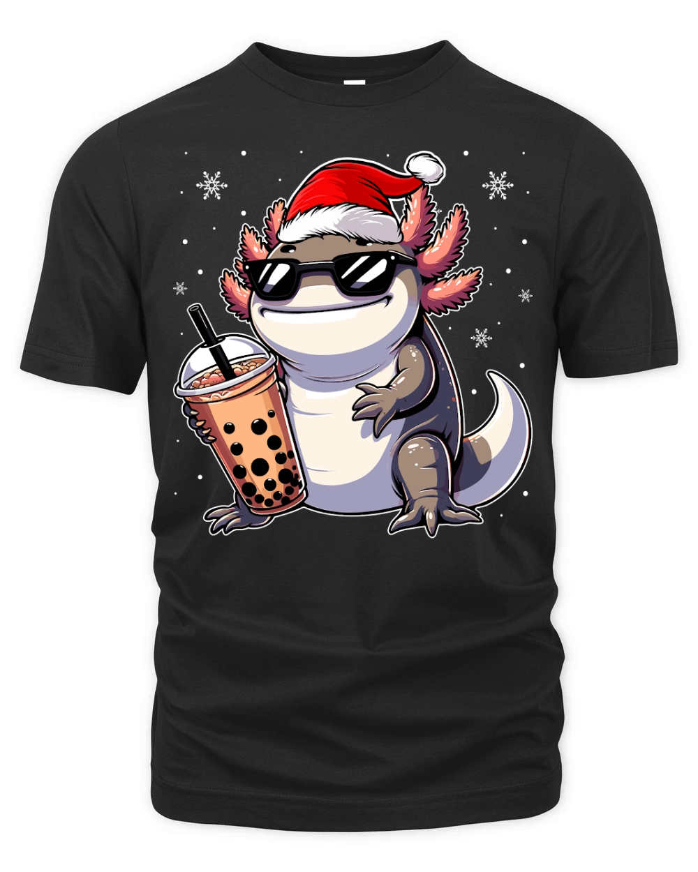 adorable axolotl drinking boba tea wearing santa hat 2 Organic Unisex T-shirt