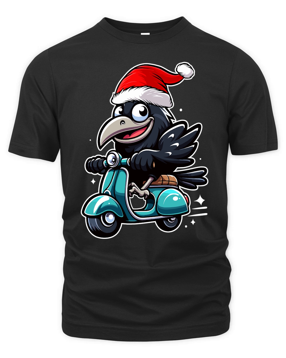 adorable Crow Riding Scooter wearing santa hat 2 Organic Unisex T-shirt