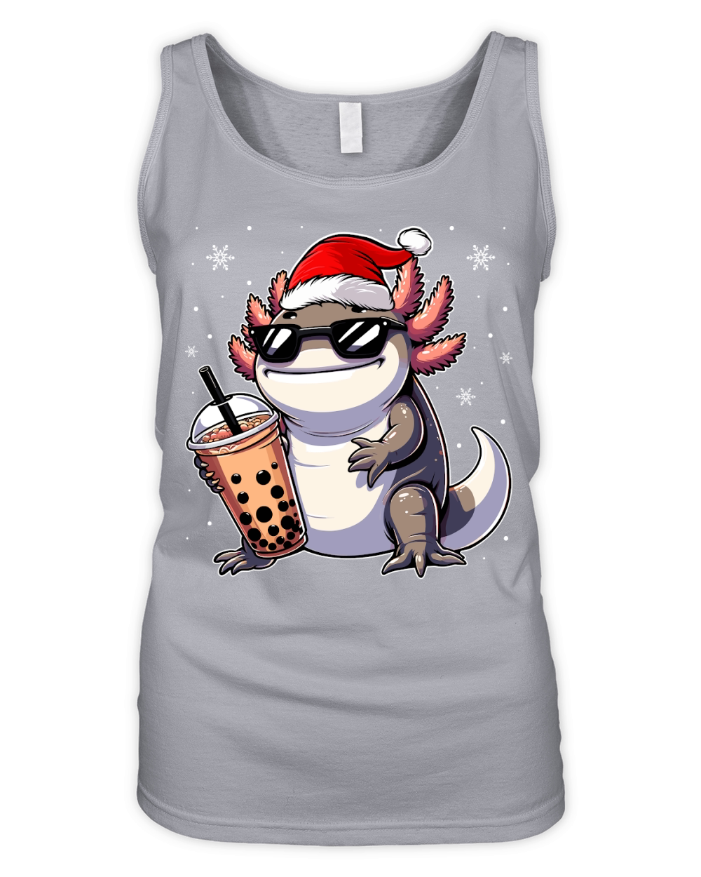 adorable axolotl drinking boba tea wearing santa hat 2 Organic Women's Tank Top
