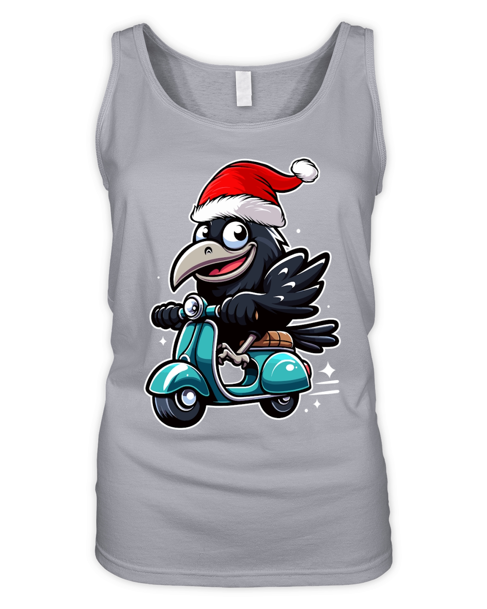 adorable Crow Riding Scooter wearing santa hat 2 Organic Women's Tank Top