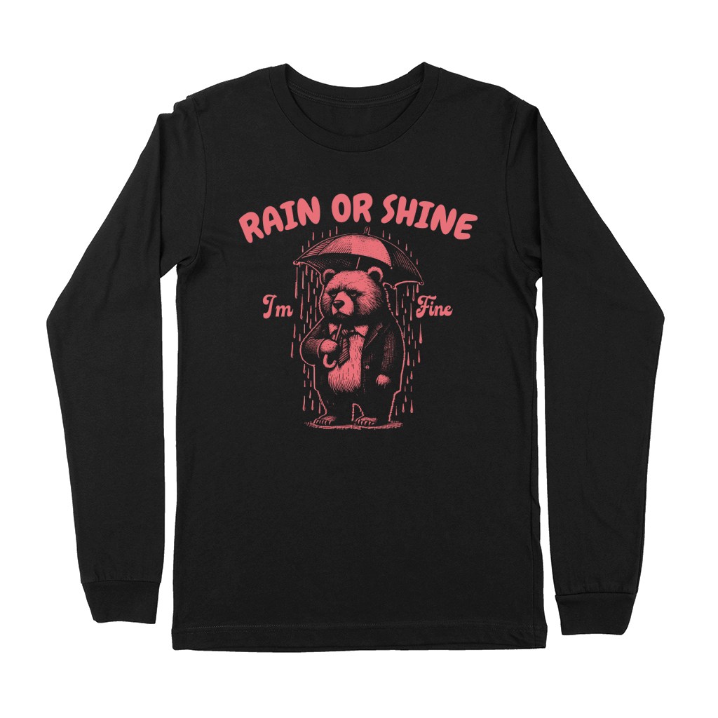 Rain or Shine Bear with Umbrella Retro Red Premium Long Sleeve
