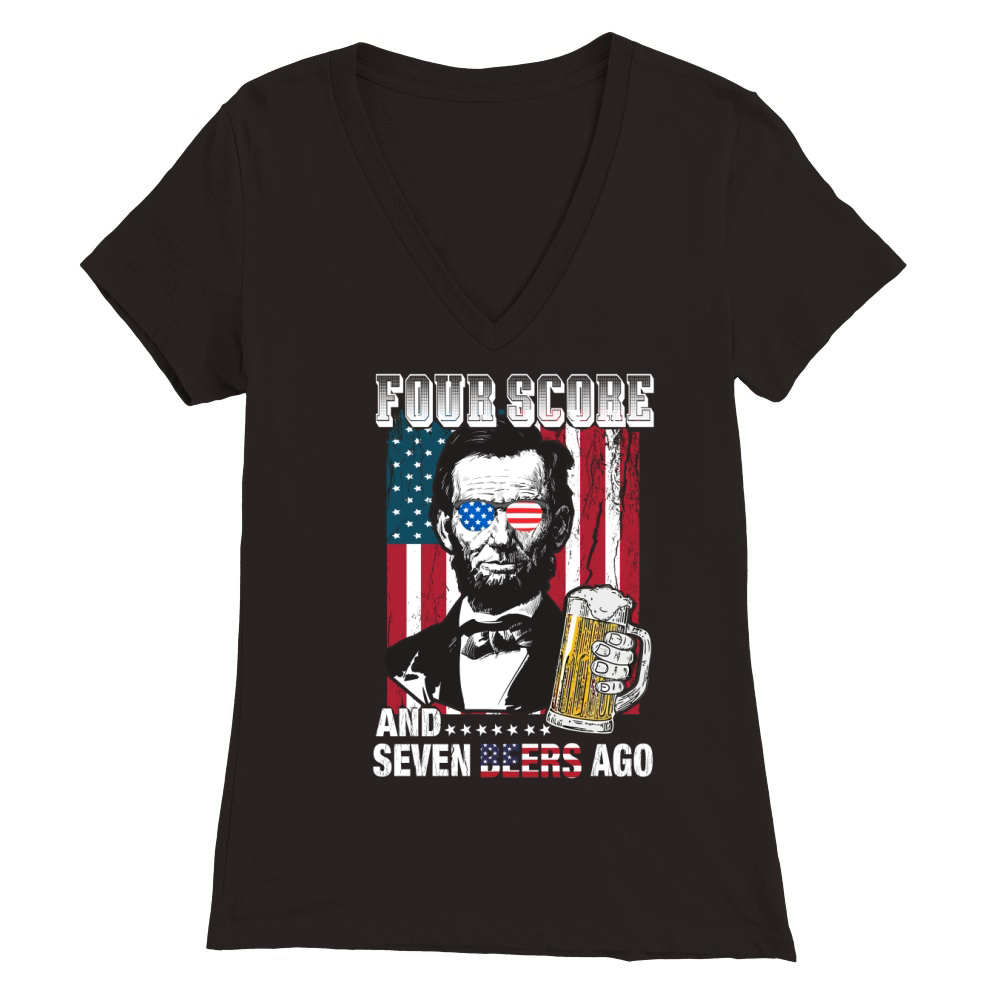 American Flag Four Score and Seven Beers Ago Premium Womens V-Neck T-shirt