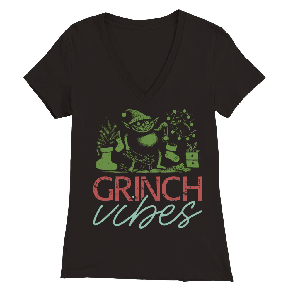 Grinch Vibes Christmas Premium Womens V-Neck T-shirt