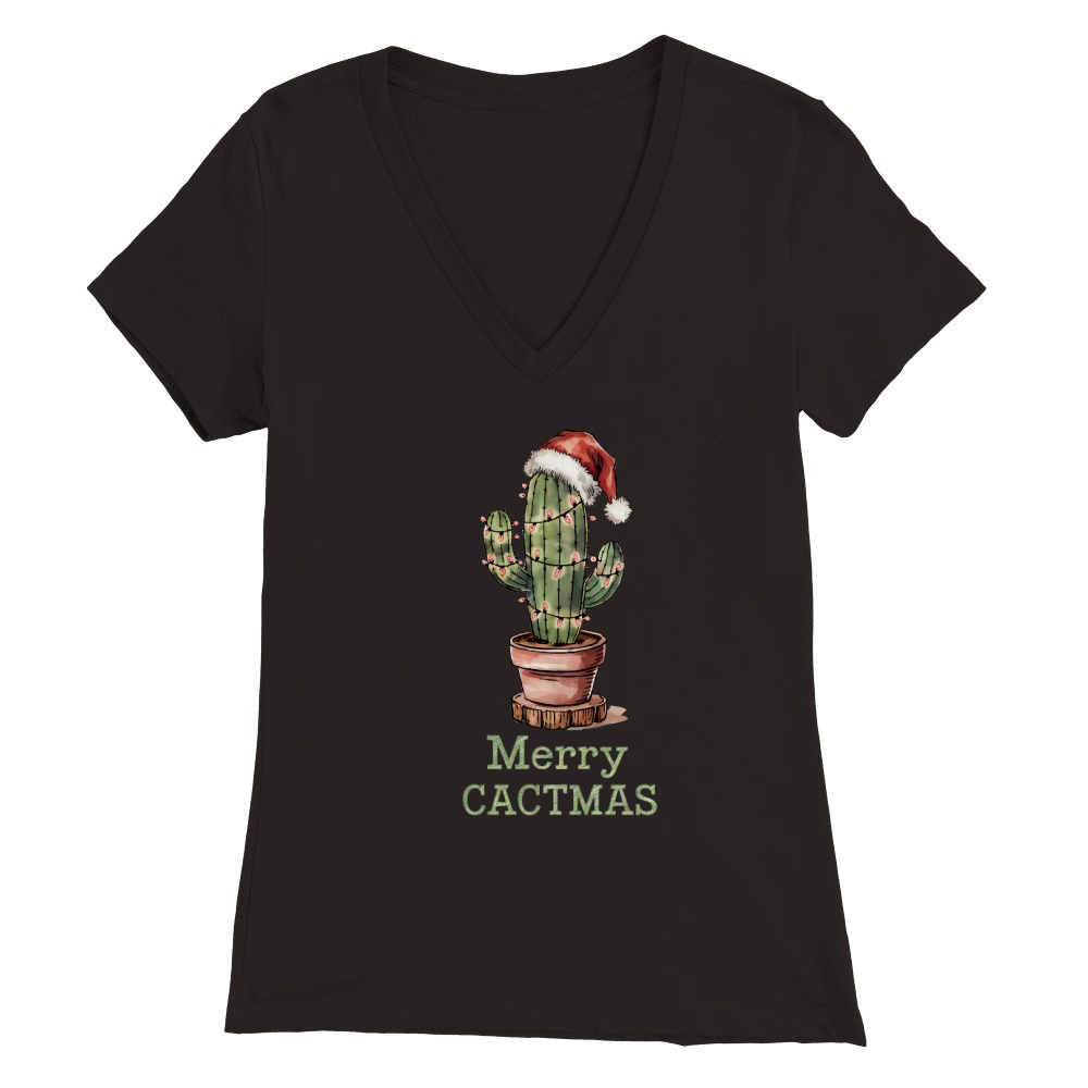 Merry Cactmas Vintage Christmas Premium Womens V-Neck T-shirt