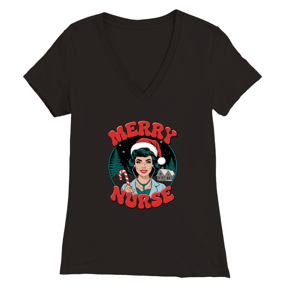 merry Nurse Christmas (1) Premium Womens V-Neck T-shirt