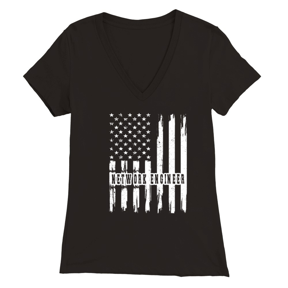 Network Engineering Gifts Network Engineer US Flag Premium Womens V-Neck T-shirt
