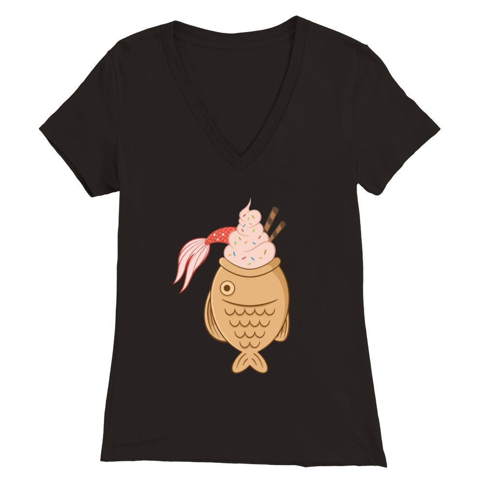 Taiyaki fish Koi fish Japanese waffle ice cream Premium Womens V-Neck T-shirt