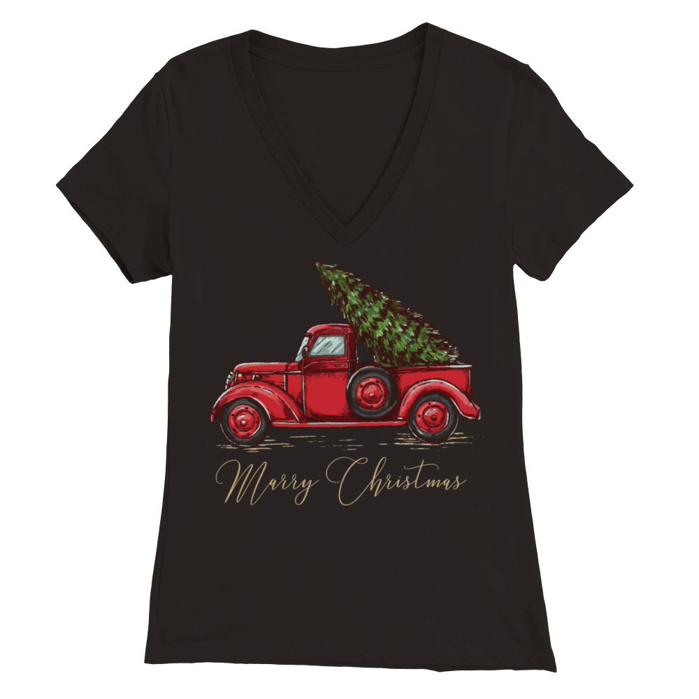 Vintage Wagon Christmas Premium Womens V-Neck T-shirt