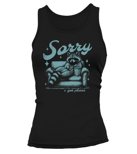 Sorry Got Plans Raccoon Sofa Popcorn D Retro Green GR Tank top Woman