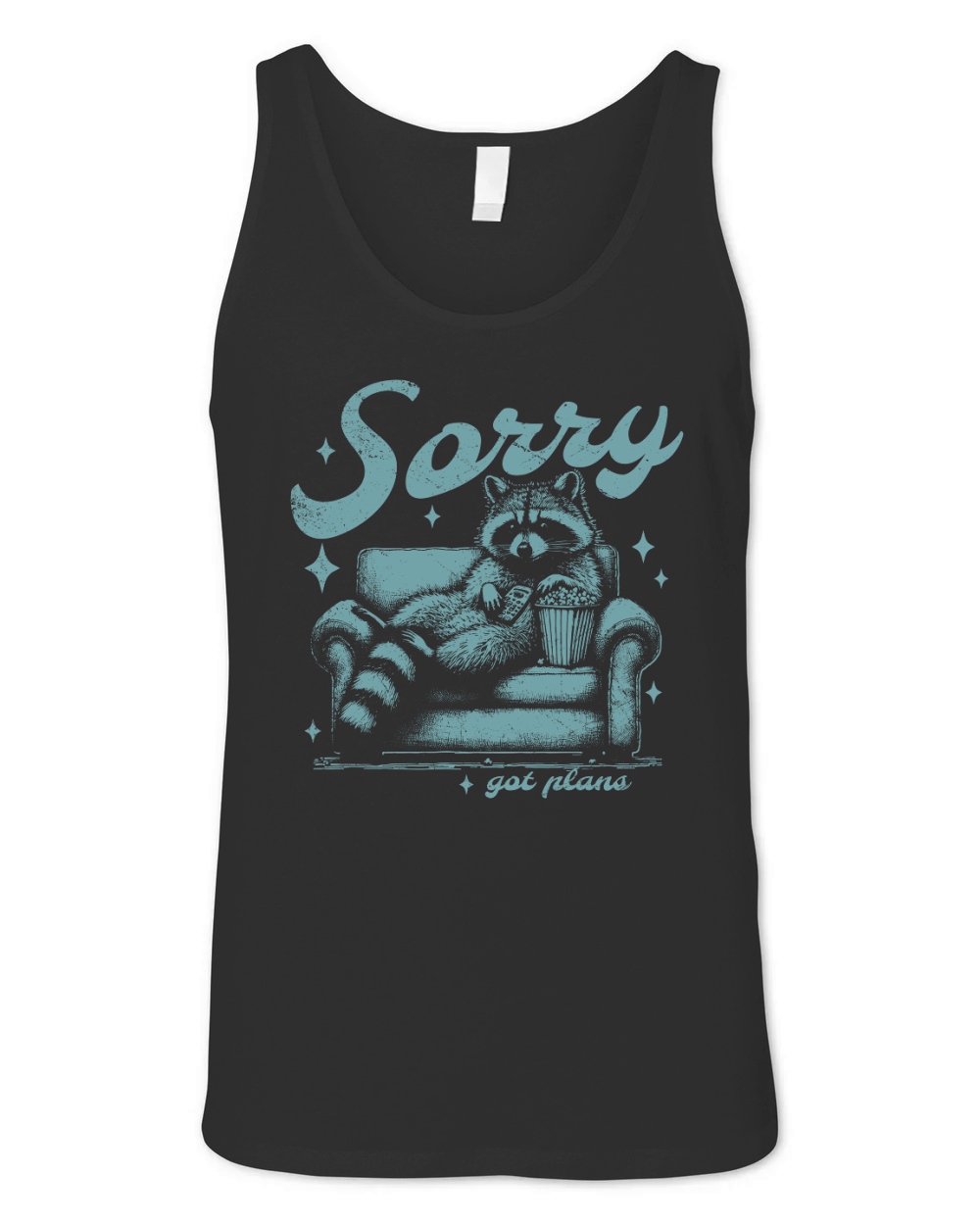 Sorry Got Plans Raccoon Sofa Popcorn D Retro Green GR Unisex Jersey Tank