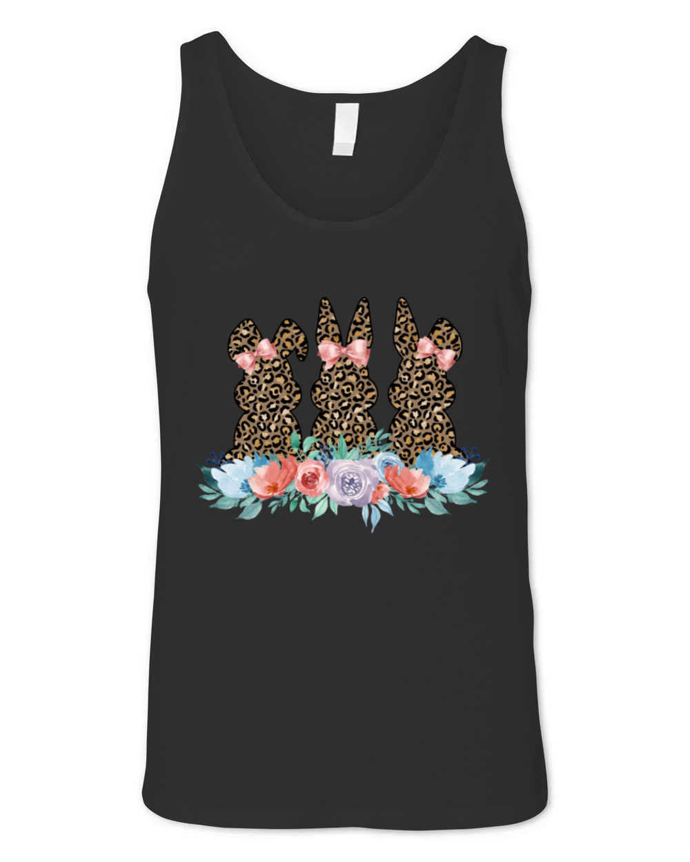 Womens Happy Easter Leopard Bunny Trio Unisex Jersey Tank