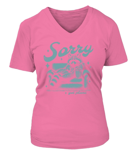 Sorry Got Plans Raccoon Sofa Popcorn D Retro Green GR V-neck T-Shirt Woman