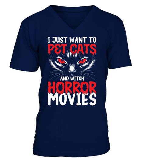 383. i just want to pet cats and witch horror movies V-Neck T-shirt