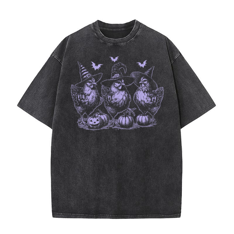 Chicken Witches Funny Halloween D Violet Washed T-Shirt