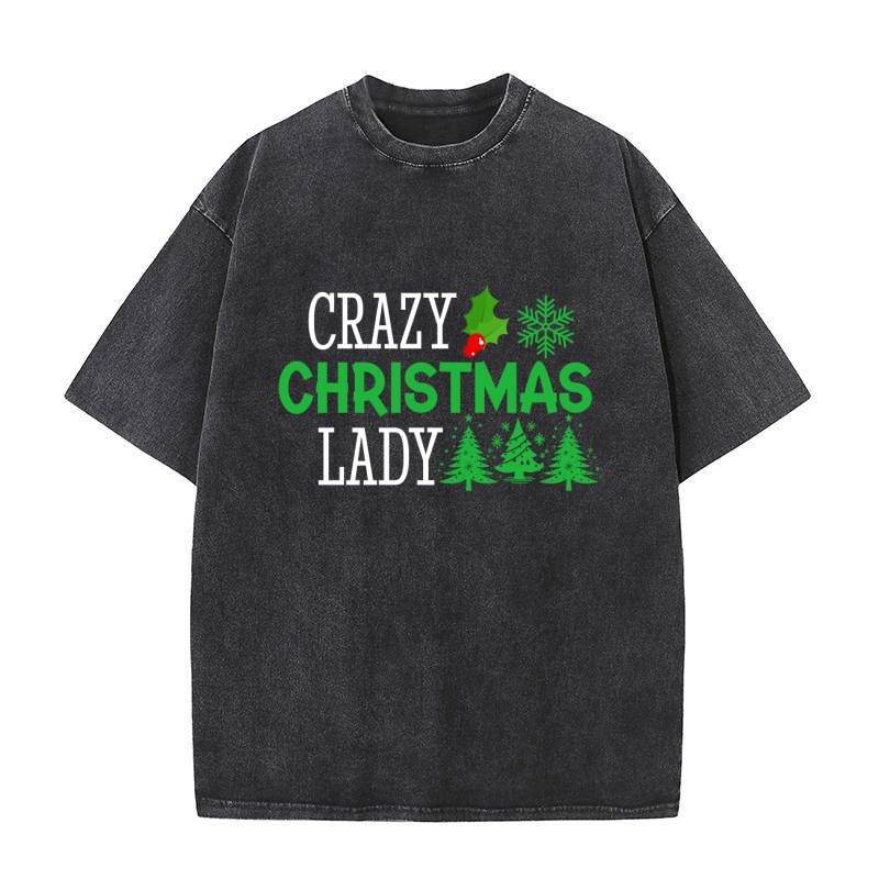 Crazy Christmas Lady Washed T-Shirt