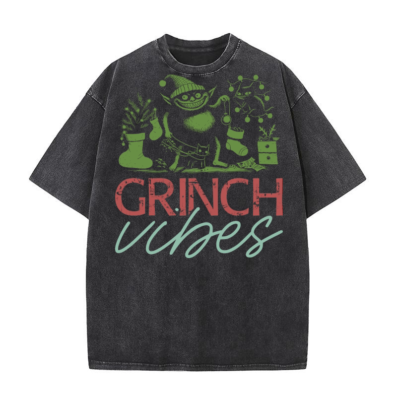Grinch Vibes Christmas Washed T-Shirt