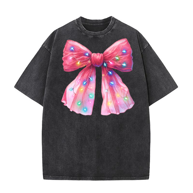Pink Bow Fairy Lights Washed T-Shirt