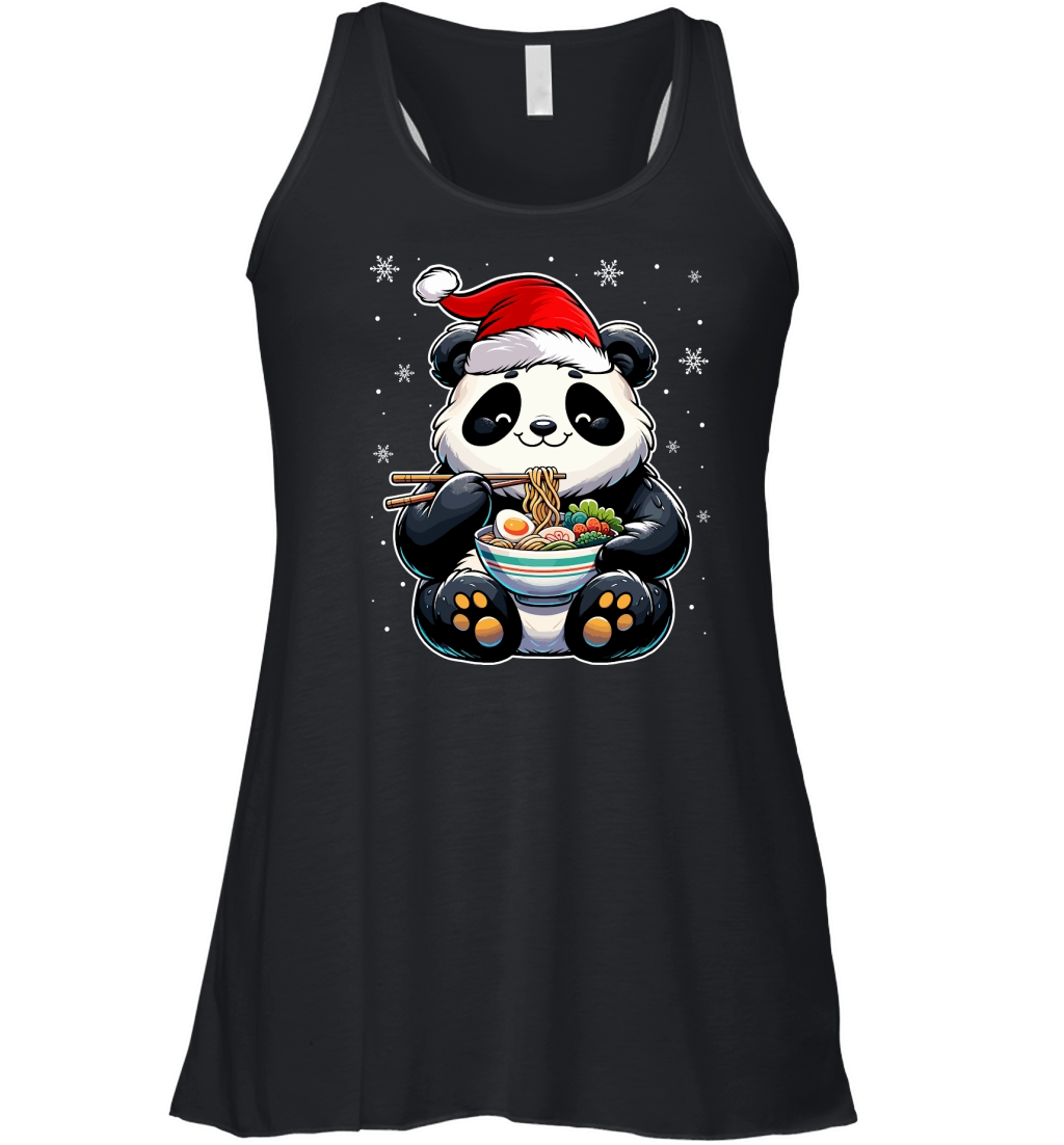adorable panda eating ramen wearing santa hat 5 Women's Flowy Tank Top