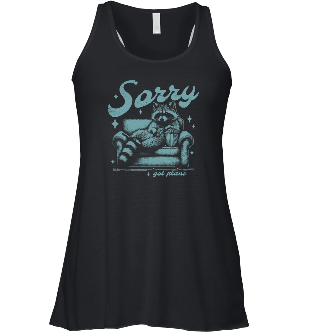 Sorry Got Plans Raccoon Sofa Popcorn D Retro Green GR Women's Flowy Tank Top