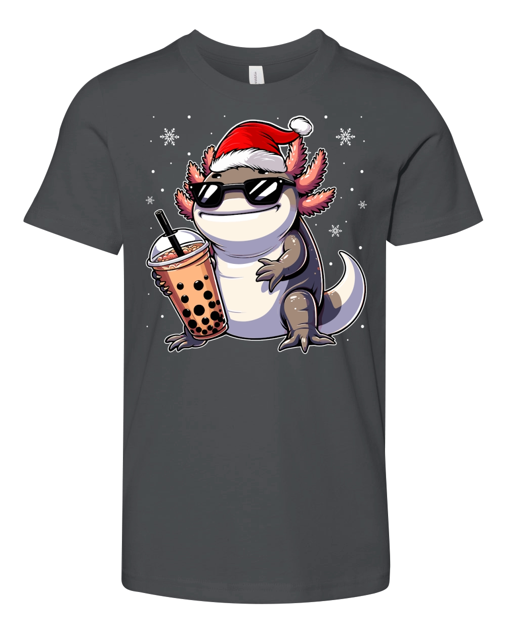 adorable axolotl drinking boba tea wearing santa hat 2 Youth Unisex Jersey Tee