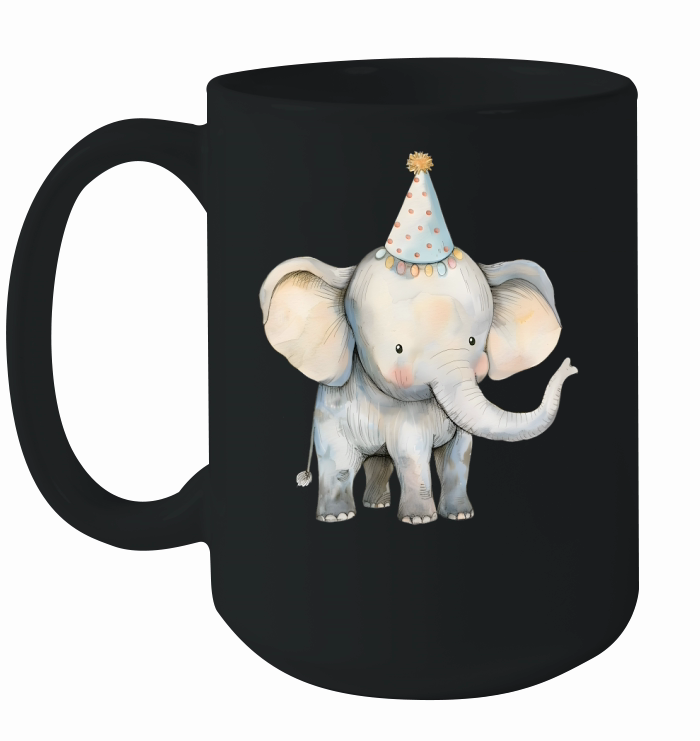 Elephant with Party Hat Watercolor Ceramic Mug