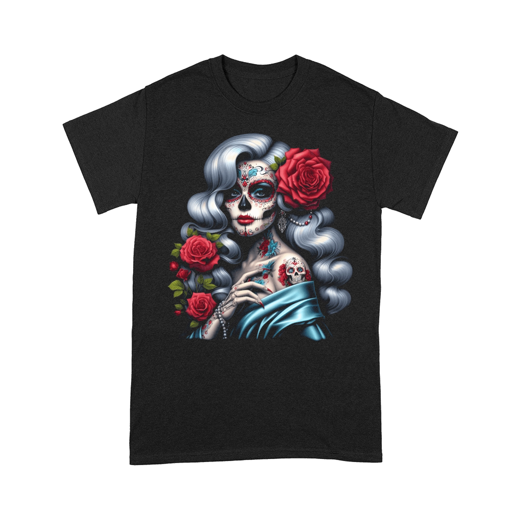 Elegant Sugar Skull Woman with Red Roses Comfort T-shirt