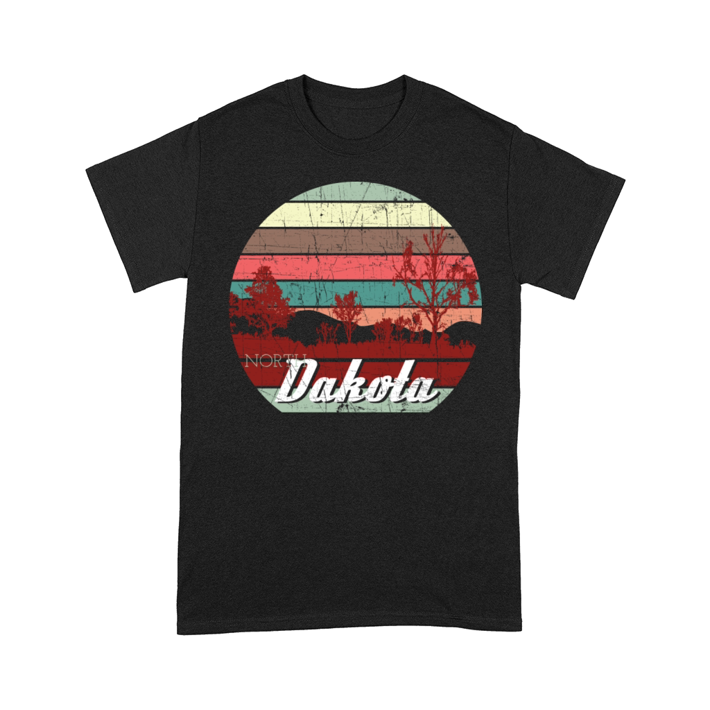 Retro Color Distressed Design North Dakota Travel Comfort T-shirt
