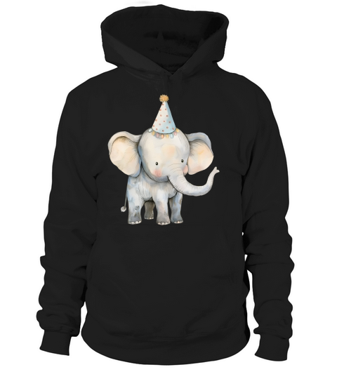Elephant with Party Hat Watercolor Hoodie Unisex