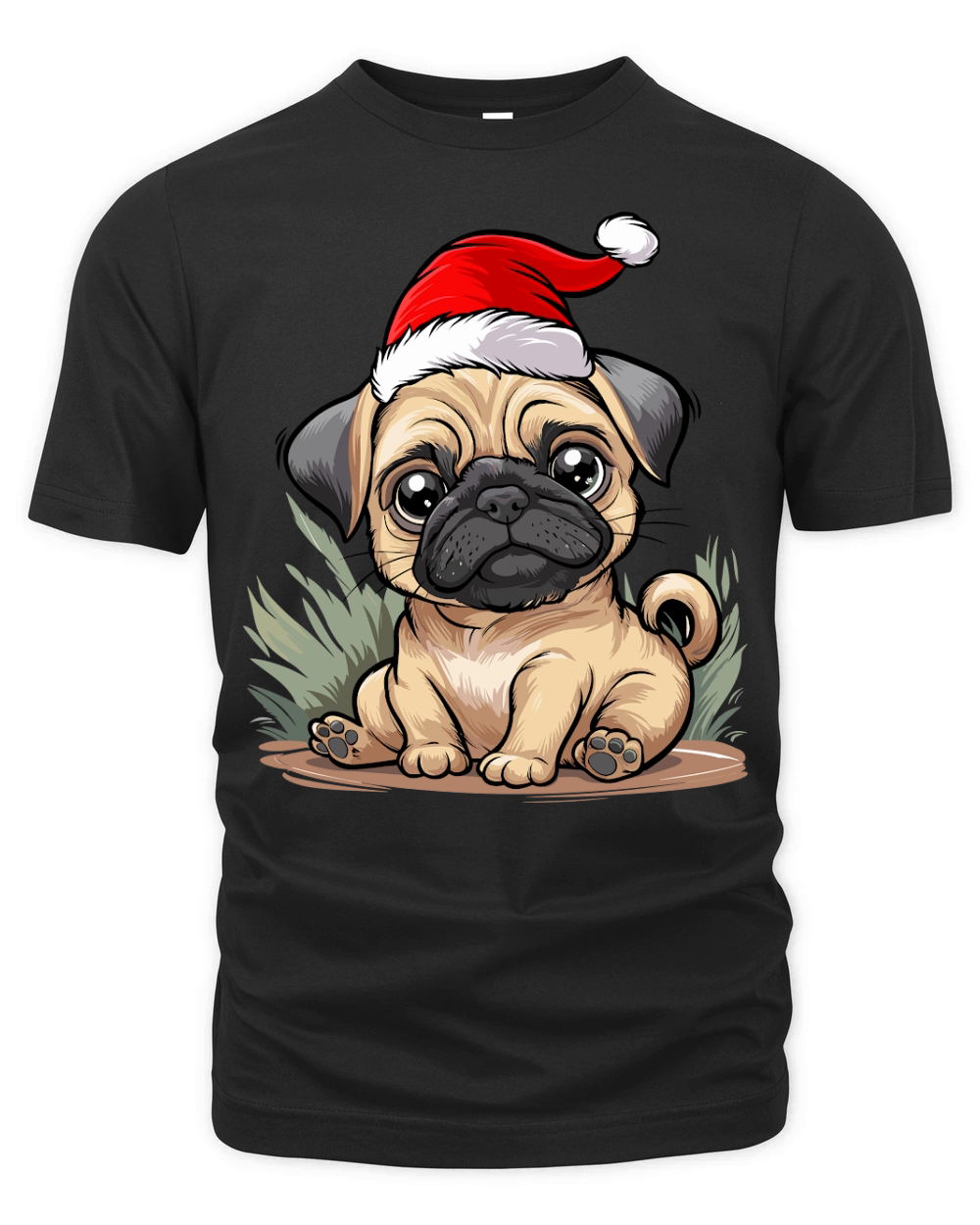 adorable pug dog wearing santa hat Organic Unisex T-shirt