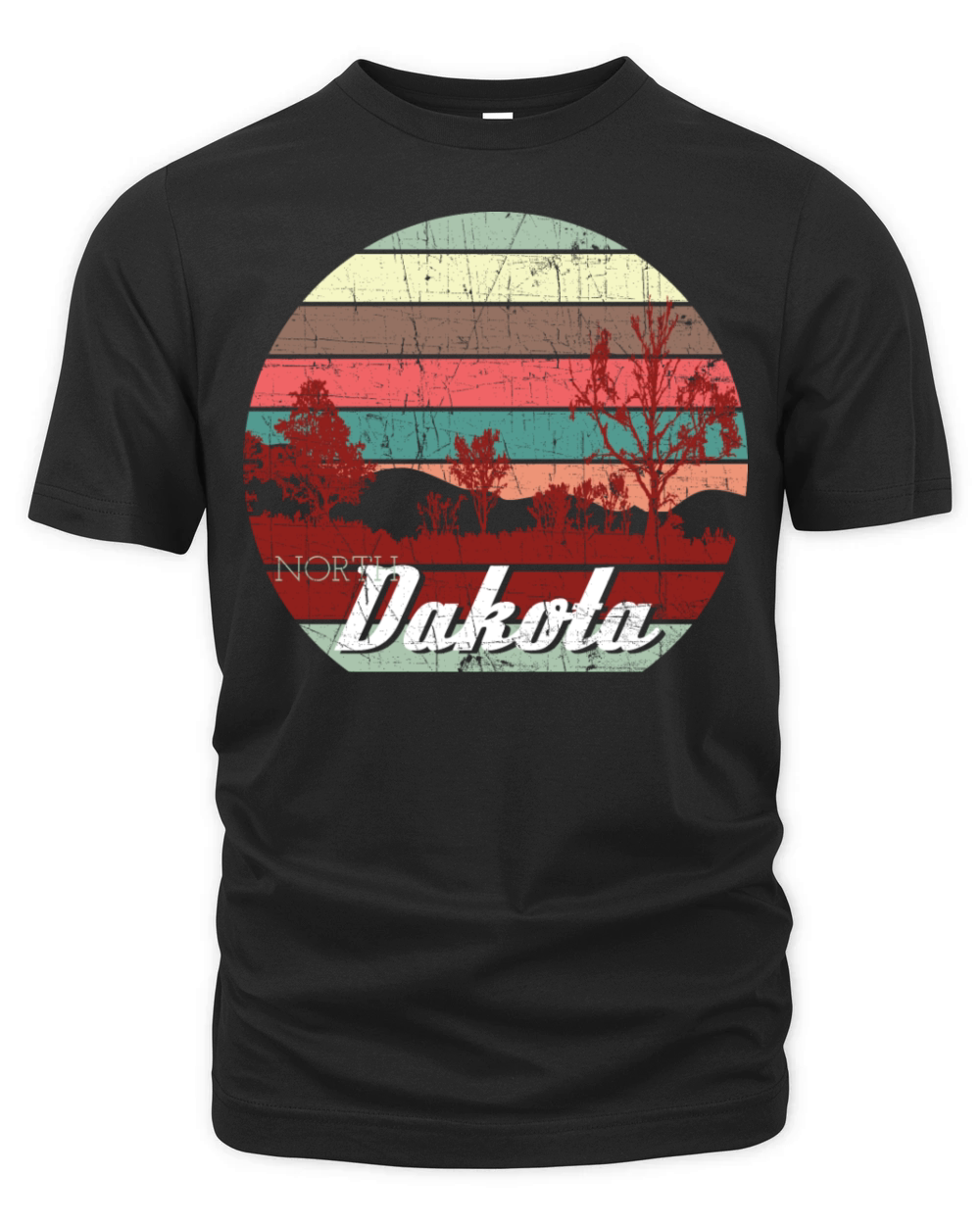 Retro Color Distressed Design North Dakota Travel Organic Unisex T-shirt